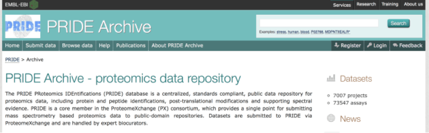 用蛋白质谱分析数据库资源：GPMdb、EBI PRIDE Archive、UniProt等，助力蛋白质谱数据分析。